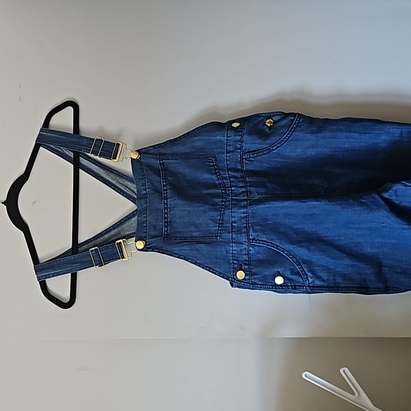 WeWoreWhat Elegant Basic Skinny Linen Denim Overalls NWT - Picture 2 of 5